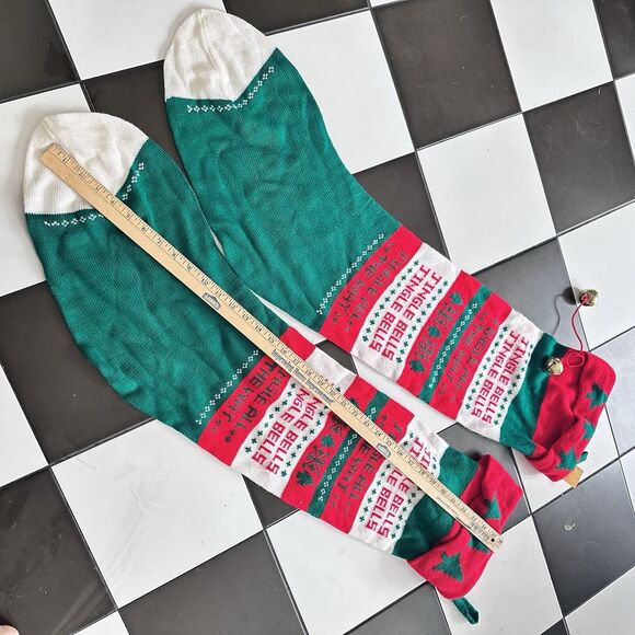 VINTAGE JINGLE BELL SWEATER KNIT OLD FASHIONED CHRISTMAS STOCKING XL 36” NWT - Picture 7 of 8